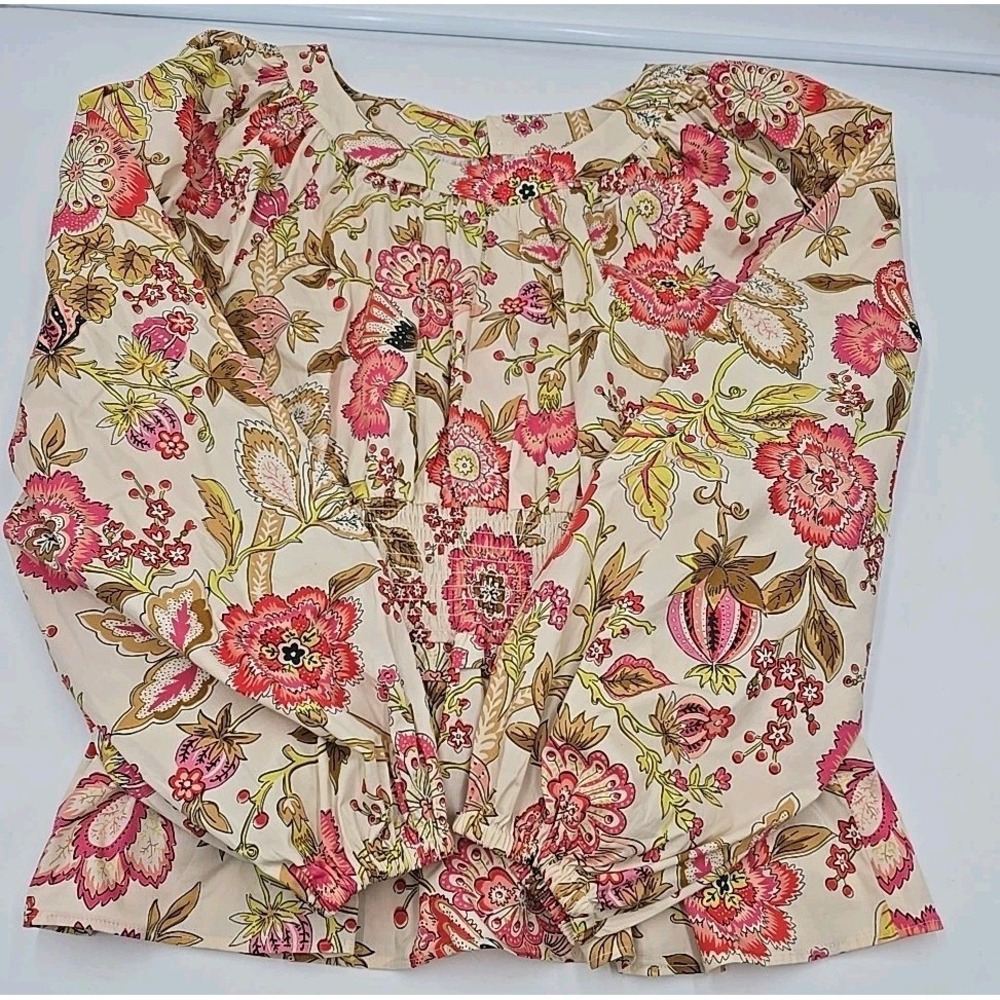 Spartina June Peplum Callawassie Jacobean Peasant Blouse Floral L Cottagecore - Picture 10 of 10